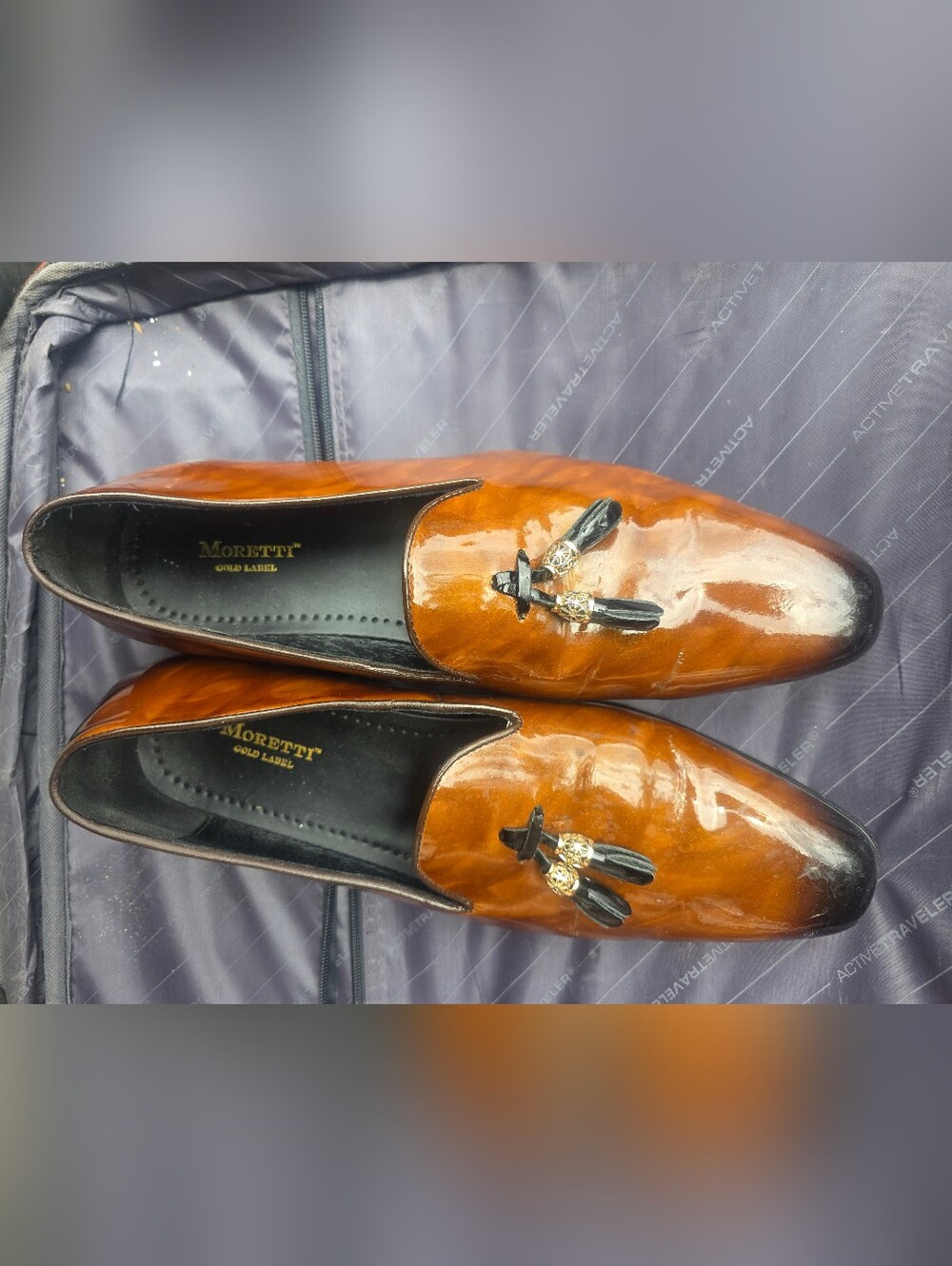 Moretti Gold Label Patent Leather Tassel Loafers - Cognac